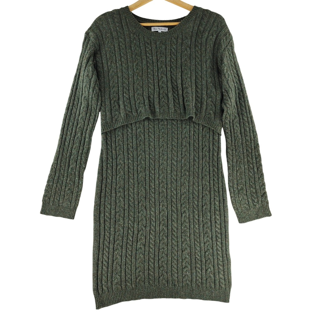 Rose Maternite Sweater Dress Women Size L Green Cable Knit Nursing Maternity